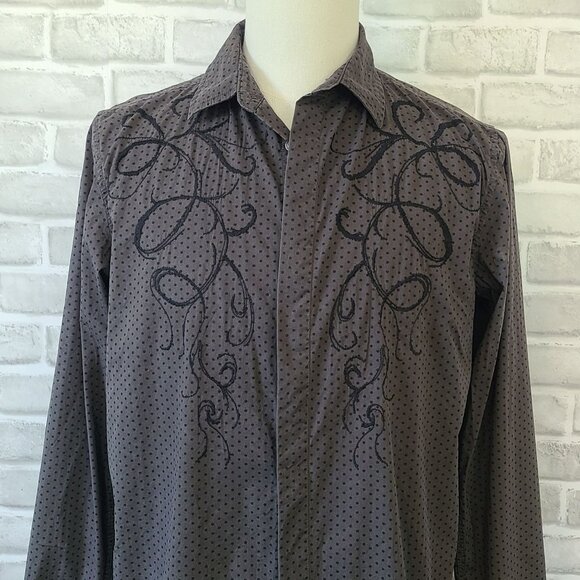 Vintage Diesel Mens Long Sleeve Shirt Gray Embroidered Sun Fade Grunge Lg - Picture 2 of 9